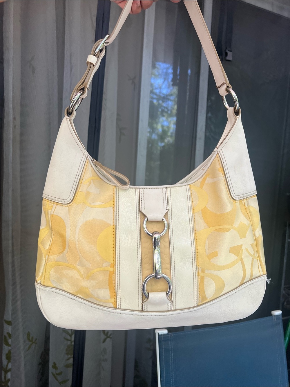 Coach y2k Cream and Yellow Signature Canvas Hobo Shoulder Bag
